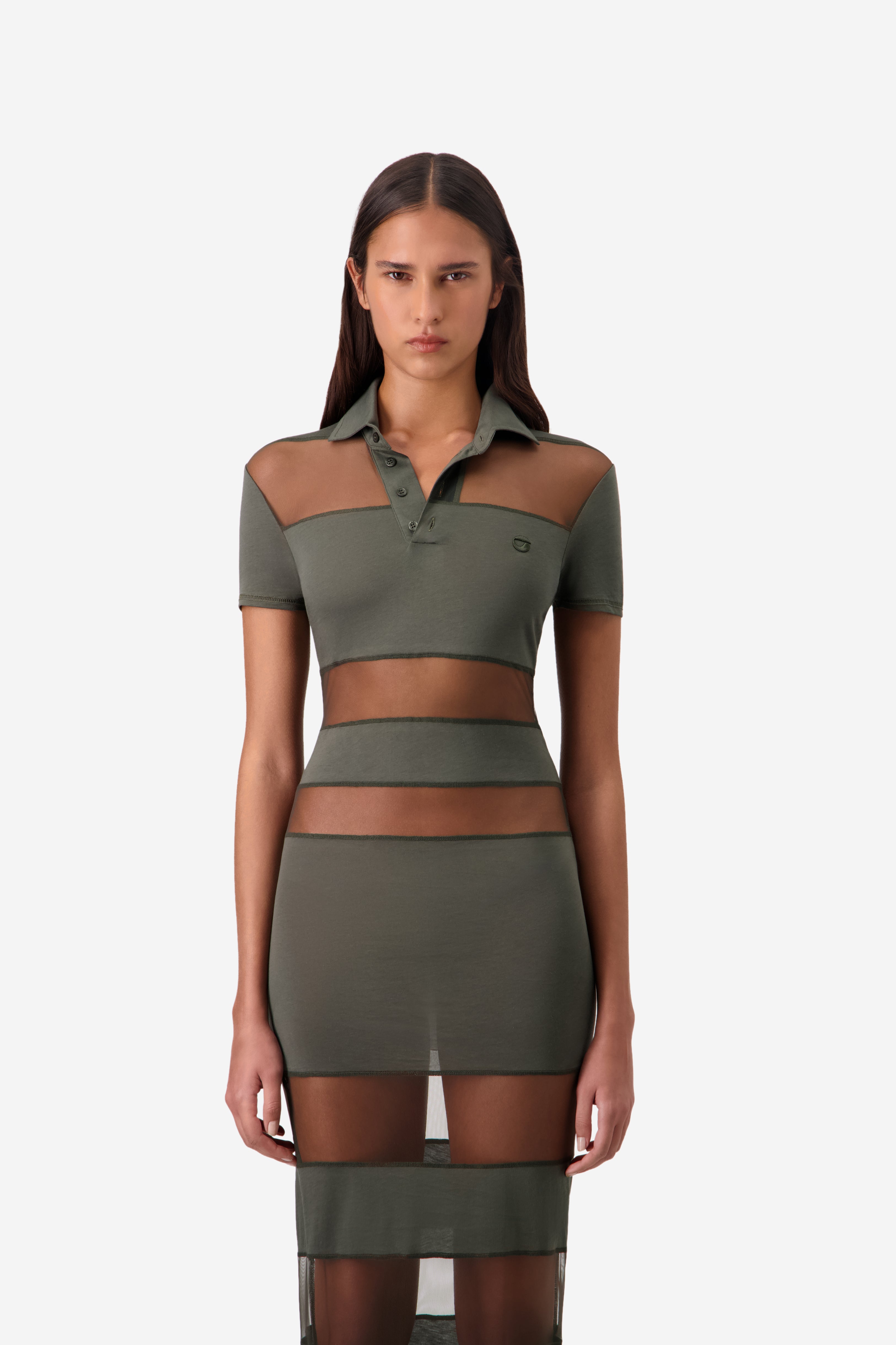 Striped Sheer Polo Dress