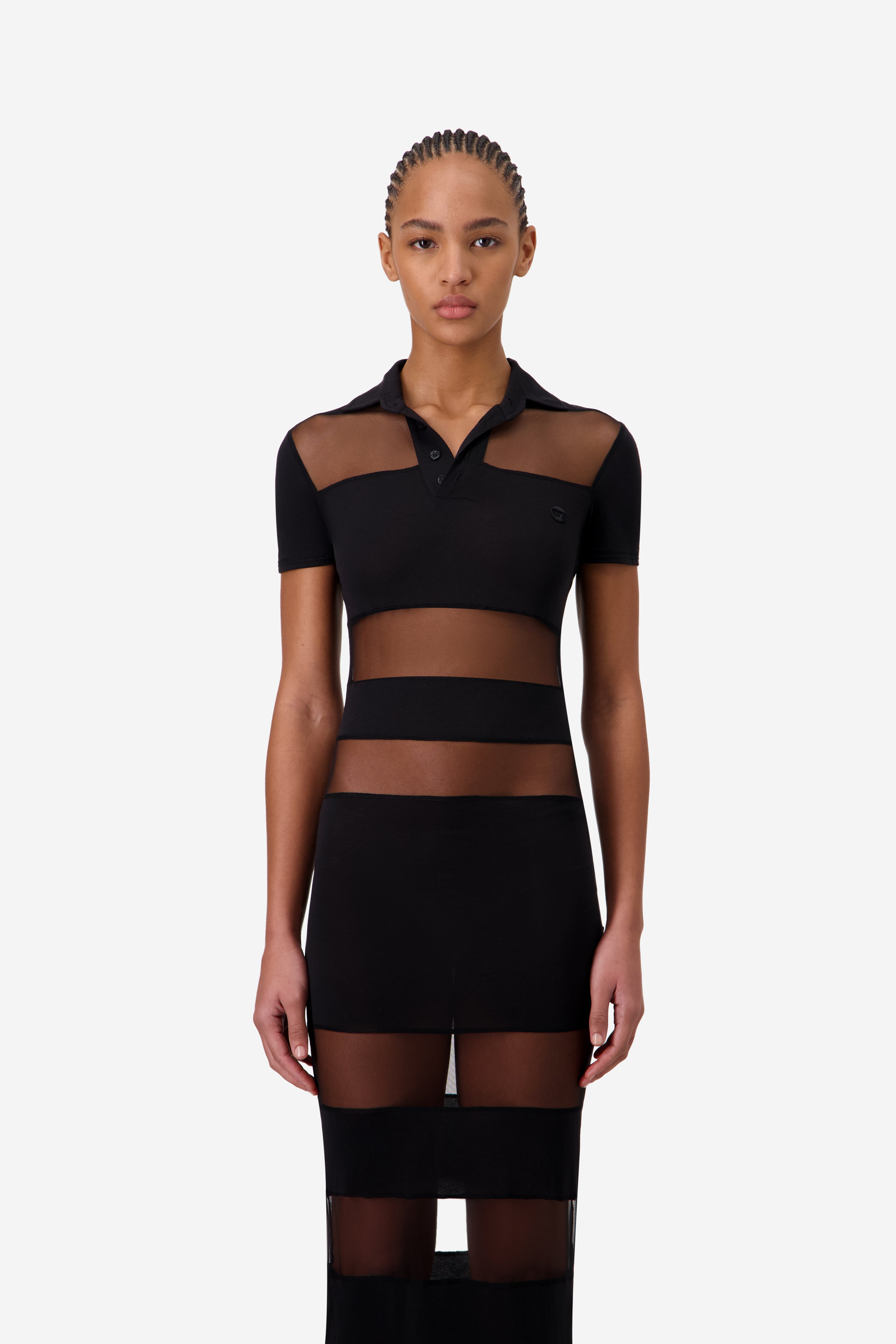 Striped Sheer Polo Dress