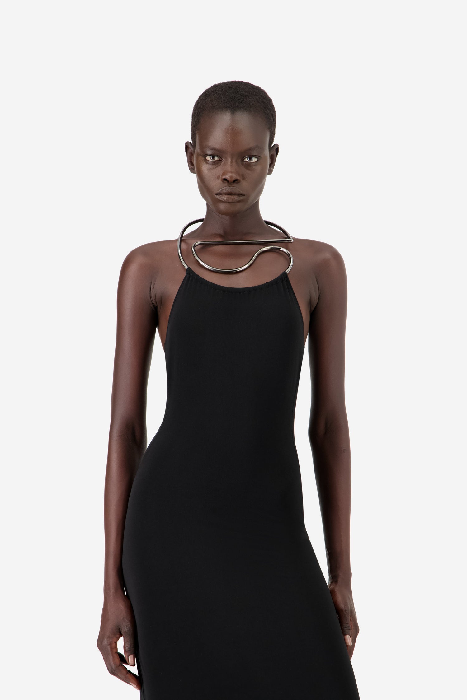 necklace with halter top dress Chain Strap Midi Halter Dress